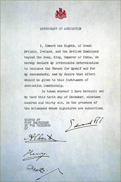 Edward VIII Abdication Letter